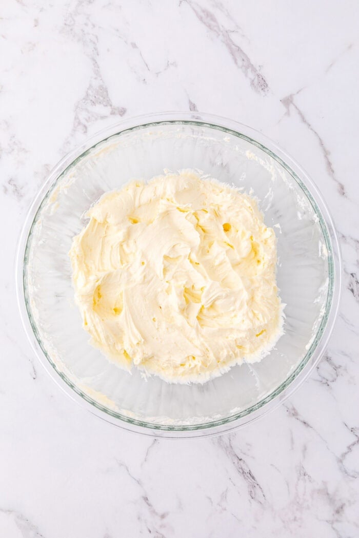 Cream cheese and butter in a bowl