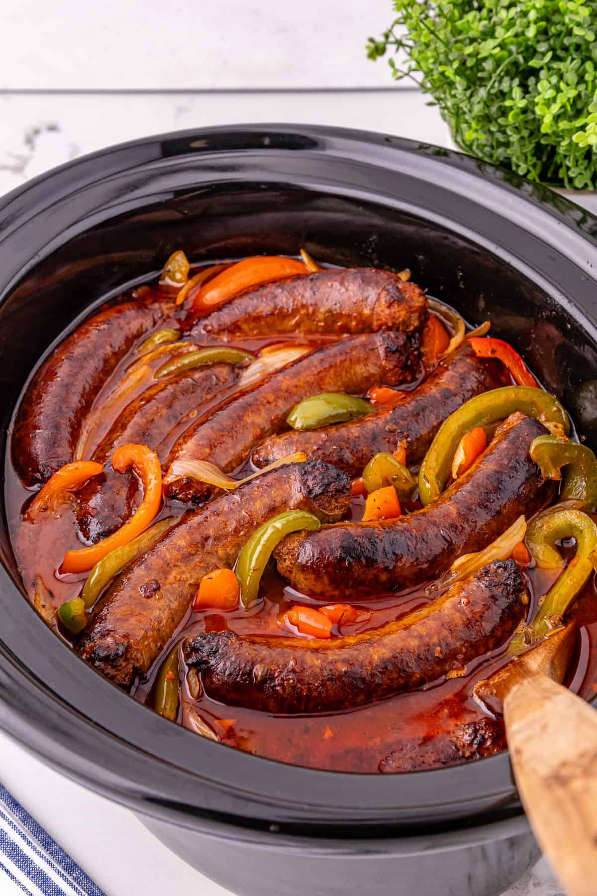 Sausage and peppers in the slow cooker