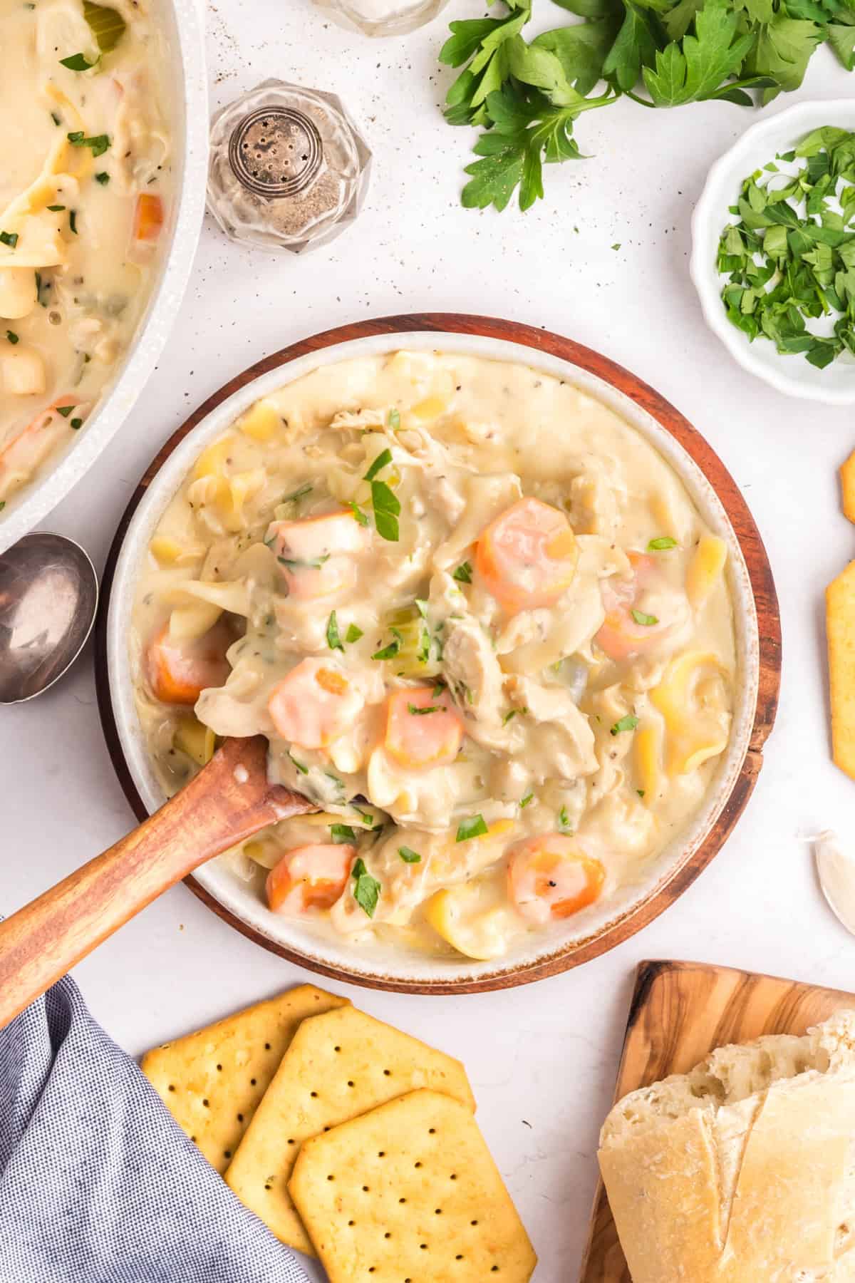 Creamy Chicken Noodle Soup combines tender chicken, hearty noodles, and a flavorful broth in a single pot for a comforting & easy meal. Creamy Chicken Noodle Soup Bowl