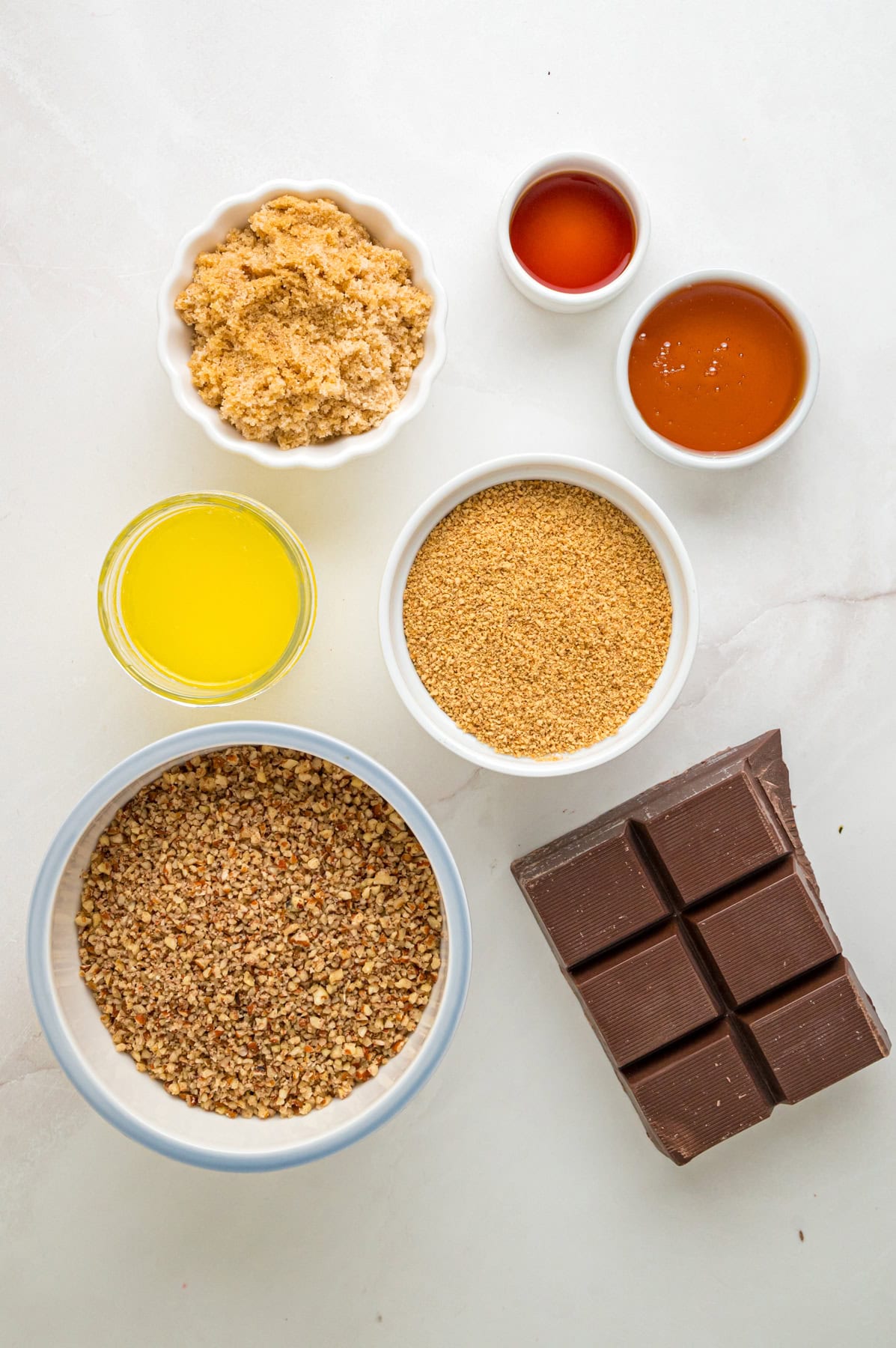 Overhead view ingredients needed to make pecan pie balls