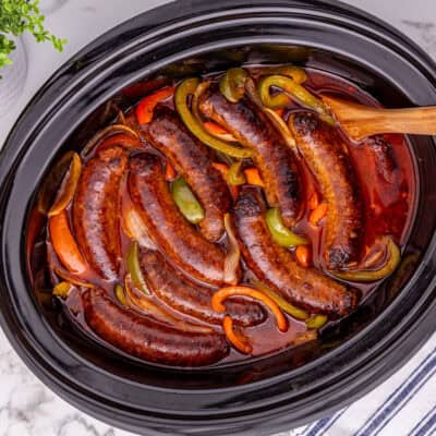 Slow Cooker Sausage and Peppers feature