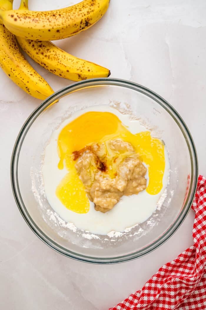 Every bite of these Banana Chocolate Chip Pancakes is dotted with chocolate chips and filled with sweet banana flavor. Combining wet and dry pancake ingredients