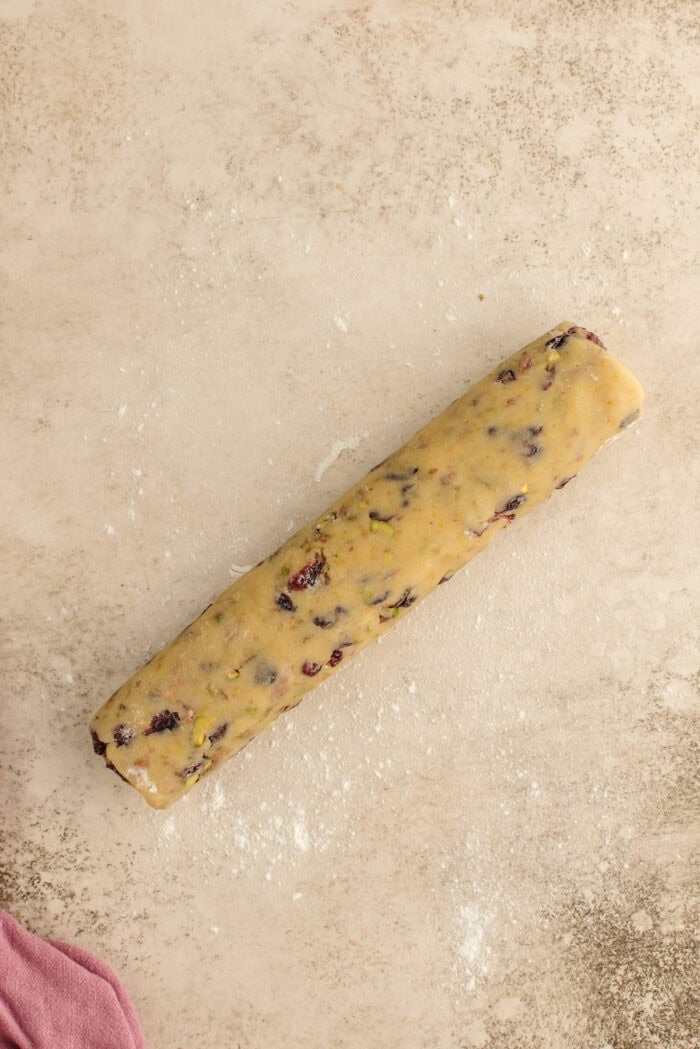 A log of cranberry pistachio dough