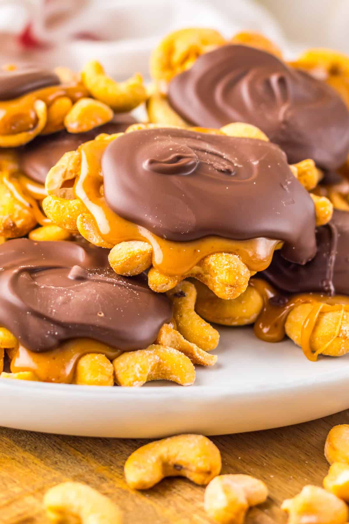 Caramel Cashew Clusters on a plate