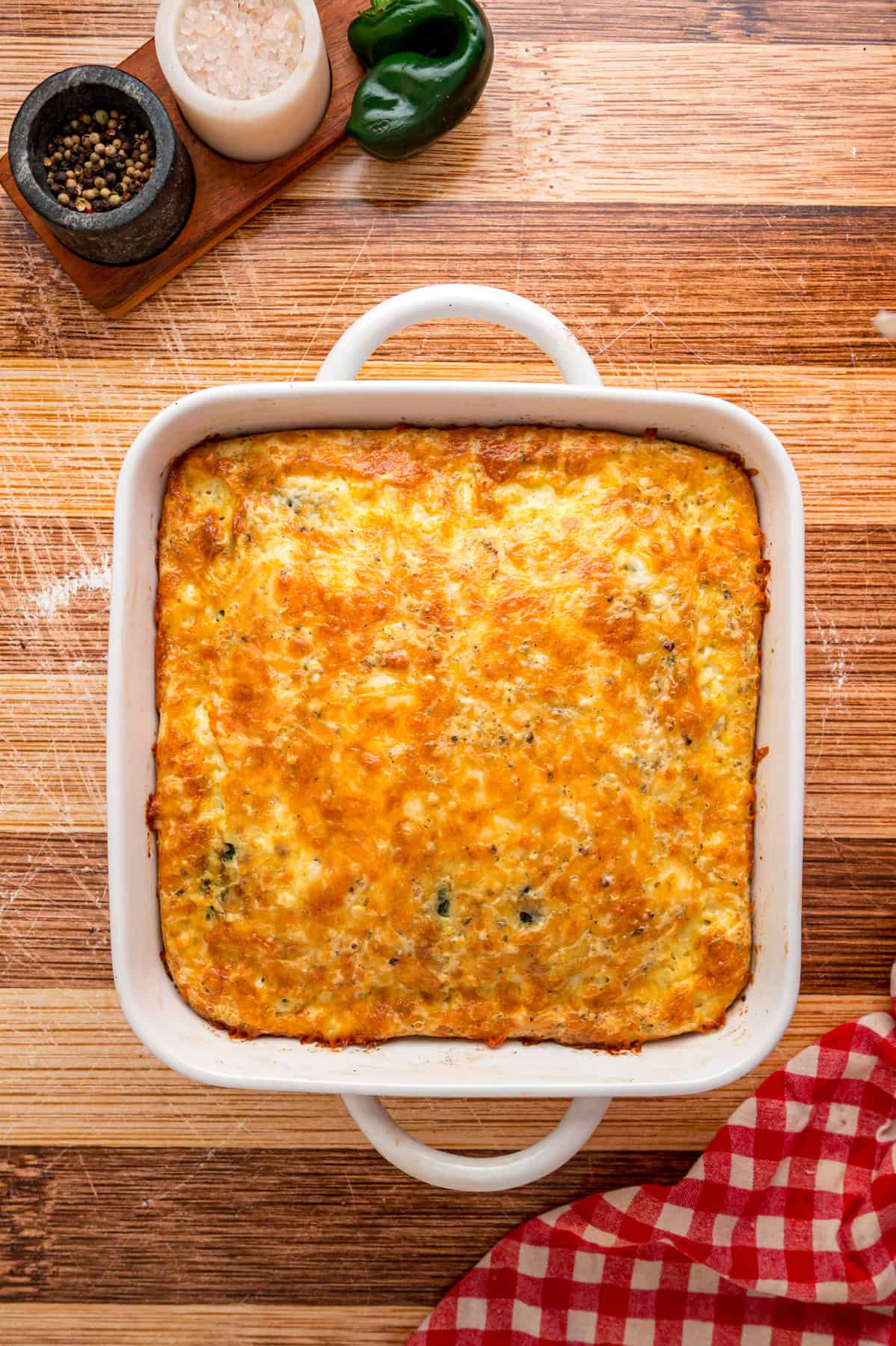 Overhead view of chile relleno casserole