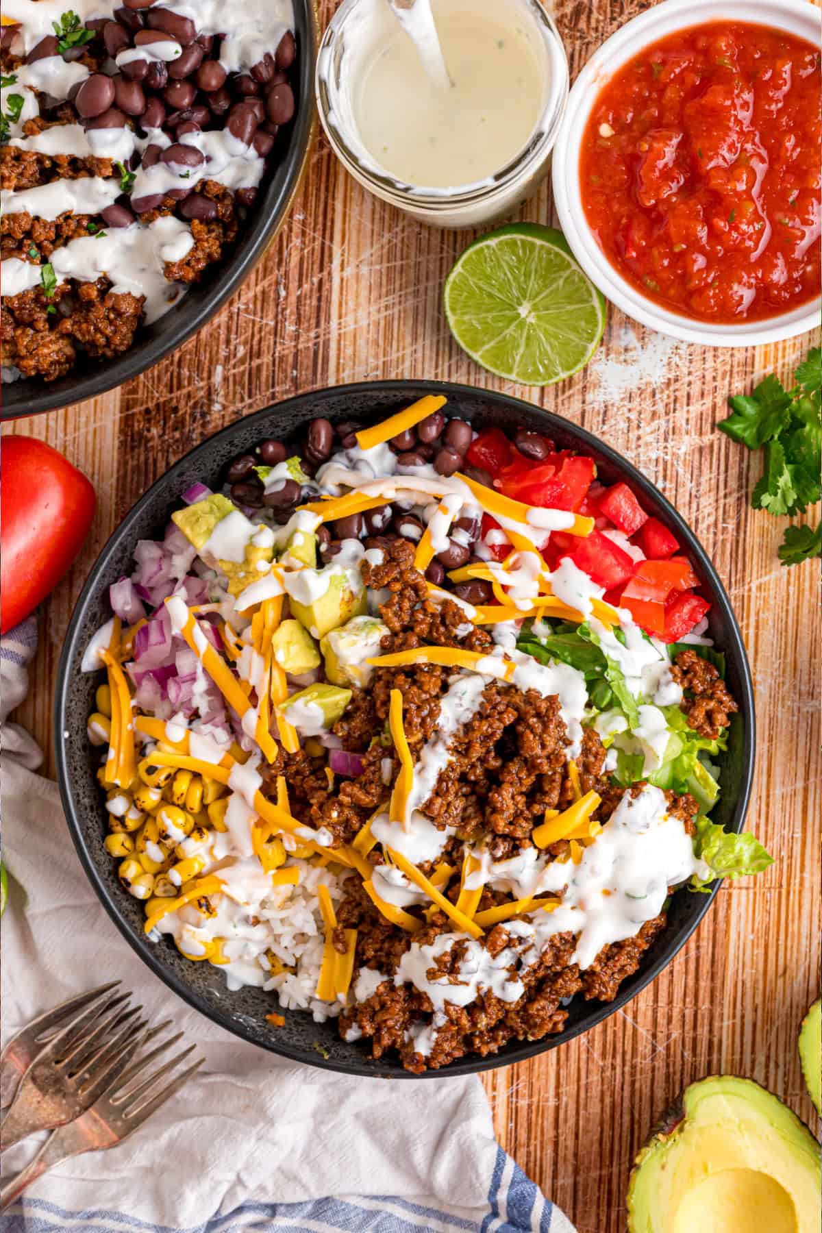 top view of a taco bowl