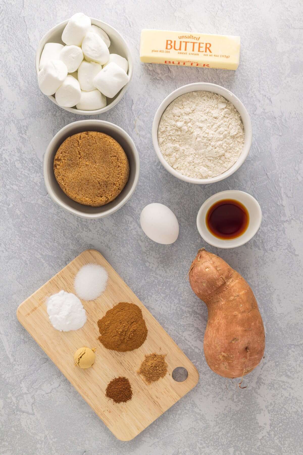 Overhead view of the ingredients needed to make sweet potato cookies