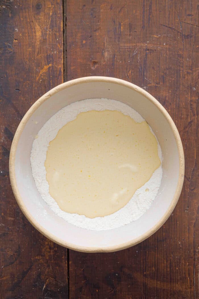 Combining wet and dry muffin batter ingredients