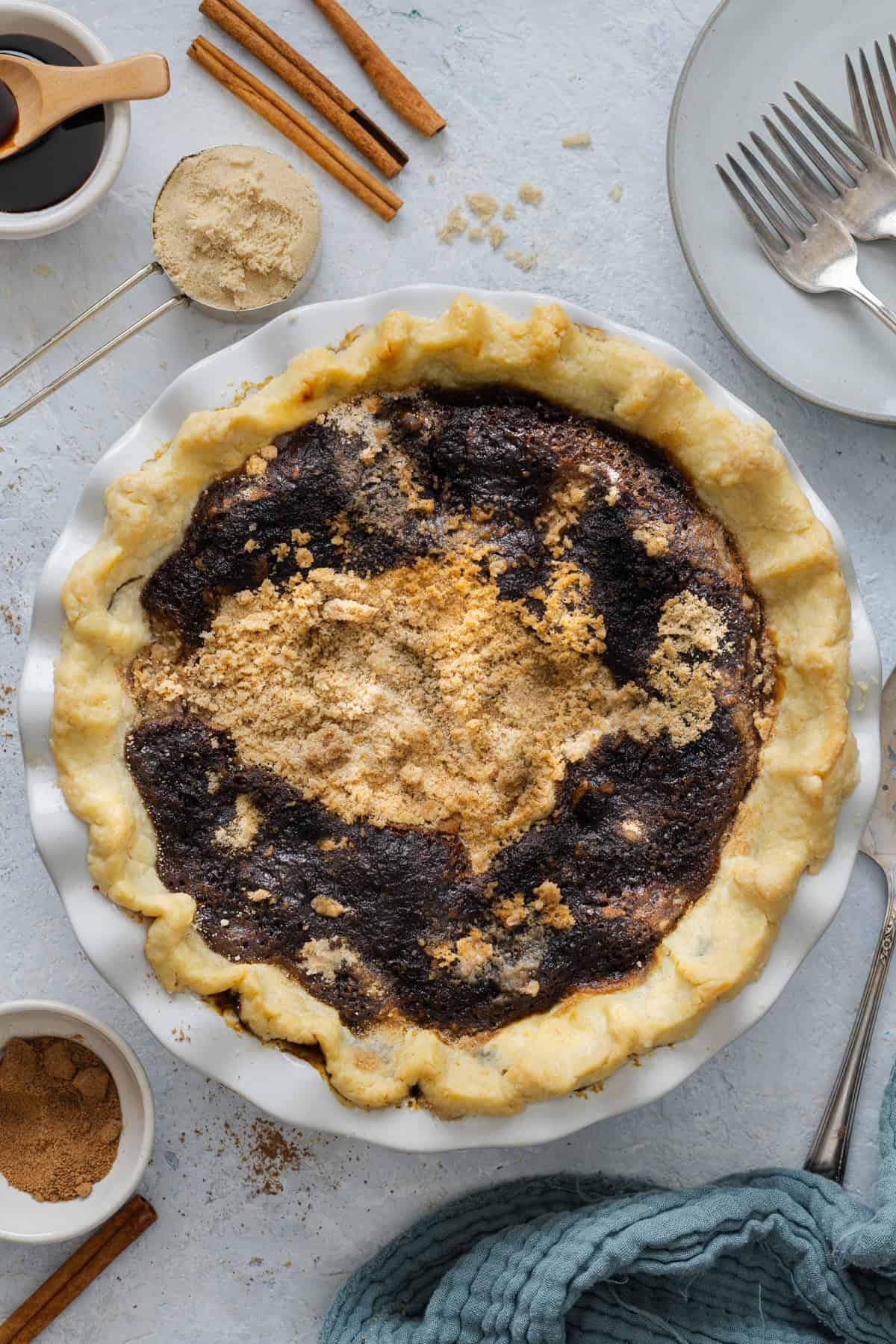 Overhead view of a shoo fly pie