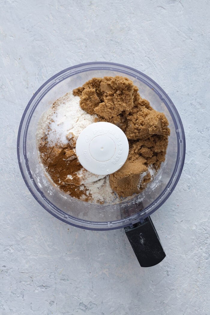 Brown sugar and flour in a food processor