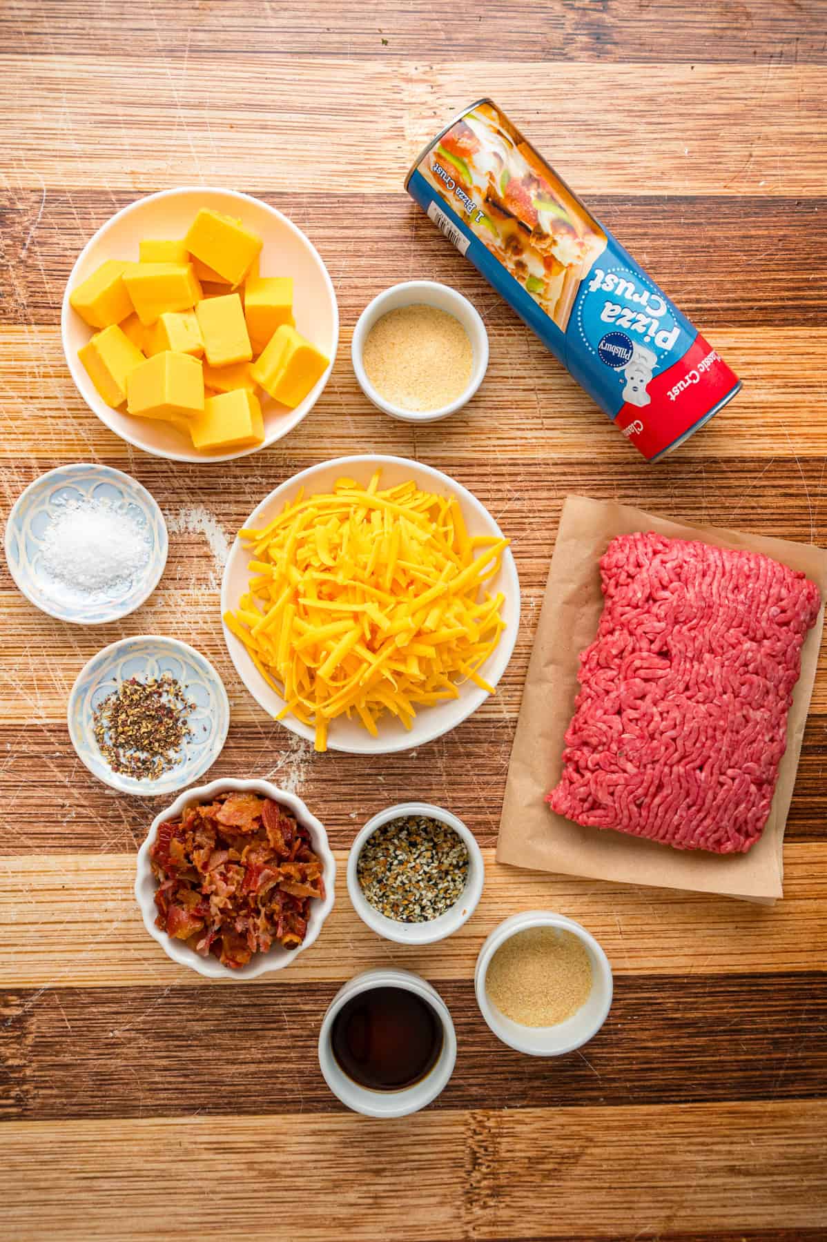 Overhead view of ingredients needed to make garbage bread
