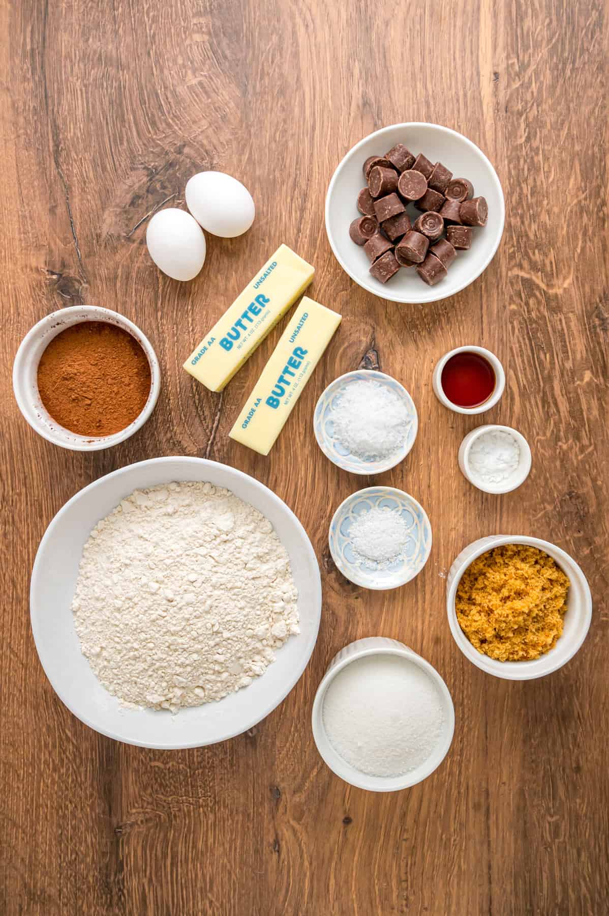 Overhead view of ingredients needed to make Rolo cookies