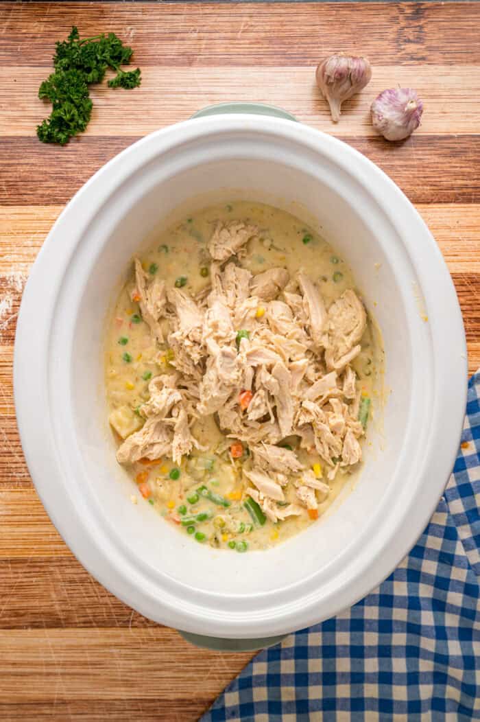 Chicken pot pie filling in the crockpot