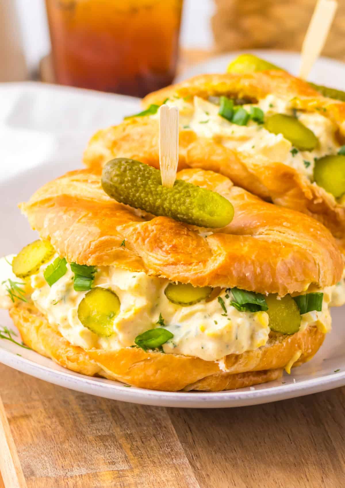 Dill Pickle Eggs Salad sandwiches on a plate