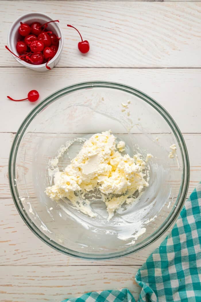 Made with cream cheese, sweetened condensed milk, and Kool Aid mix in a graham cracker crust, this No-Bake Kool Aid Pie is always a hit. Whipped cream cheese in a bowl