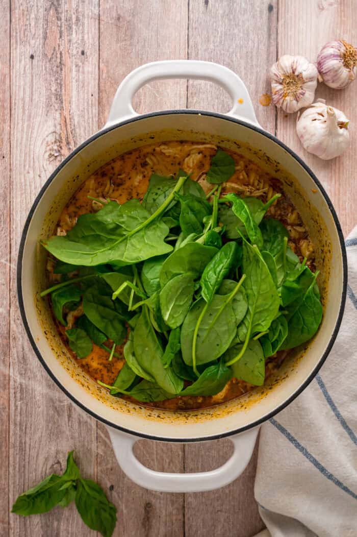 Spinach added to the soup