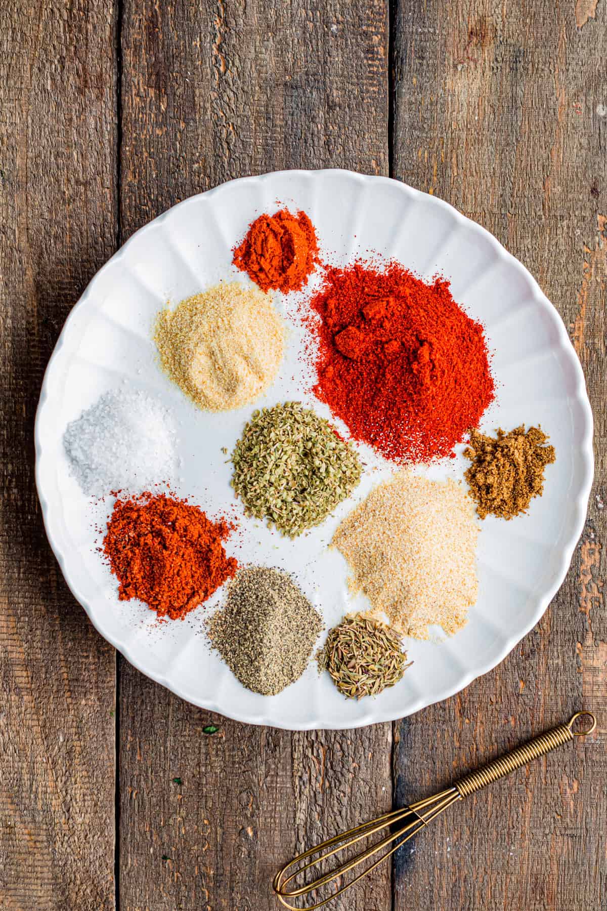 Overhead view of the spices needed to make blackened seasoning