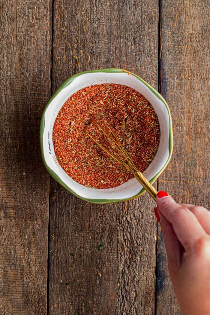 Whisking the blackening seasoning spices together