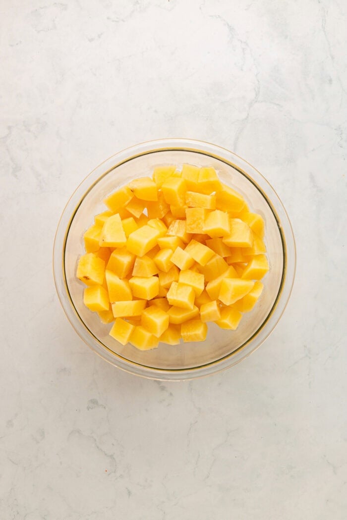 Cubes of potatoes in a bowl