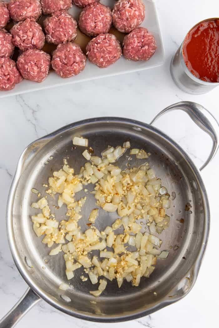 Onion and garlic in a pan