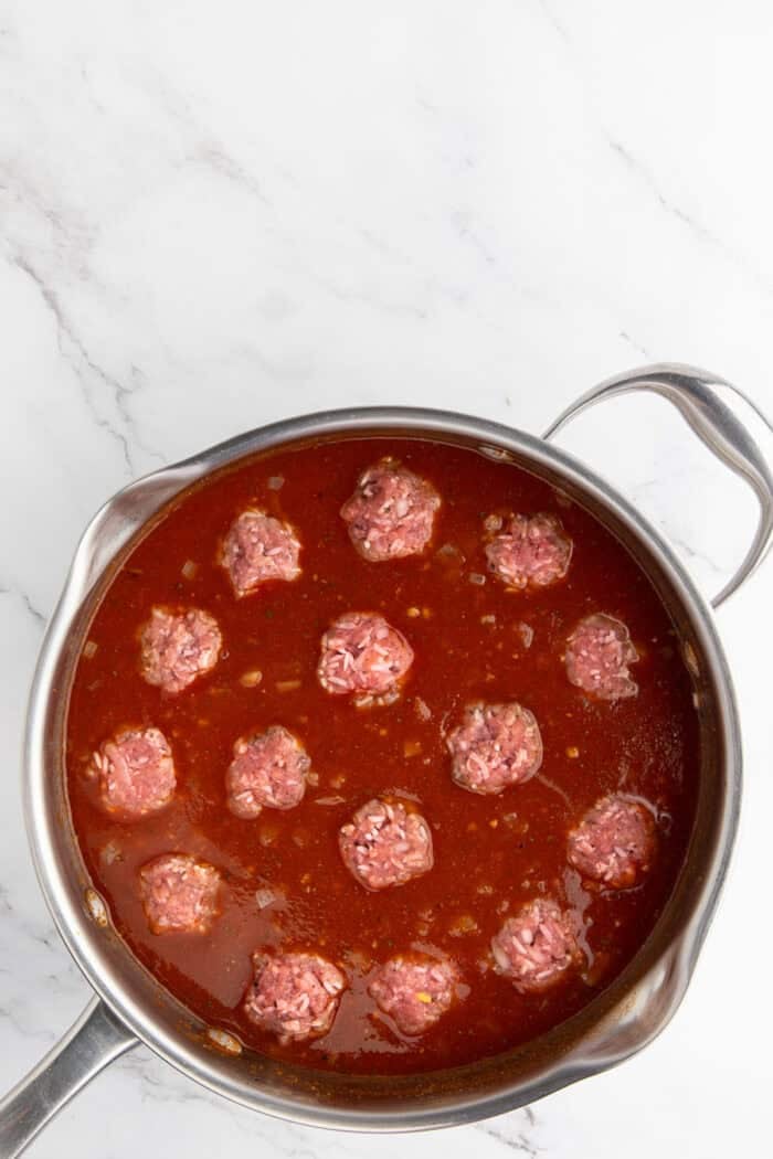 Meatballs in tomato sauce in a pan