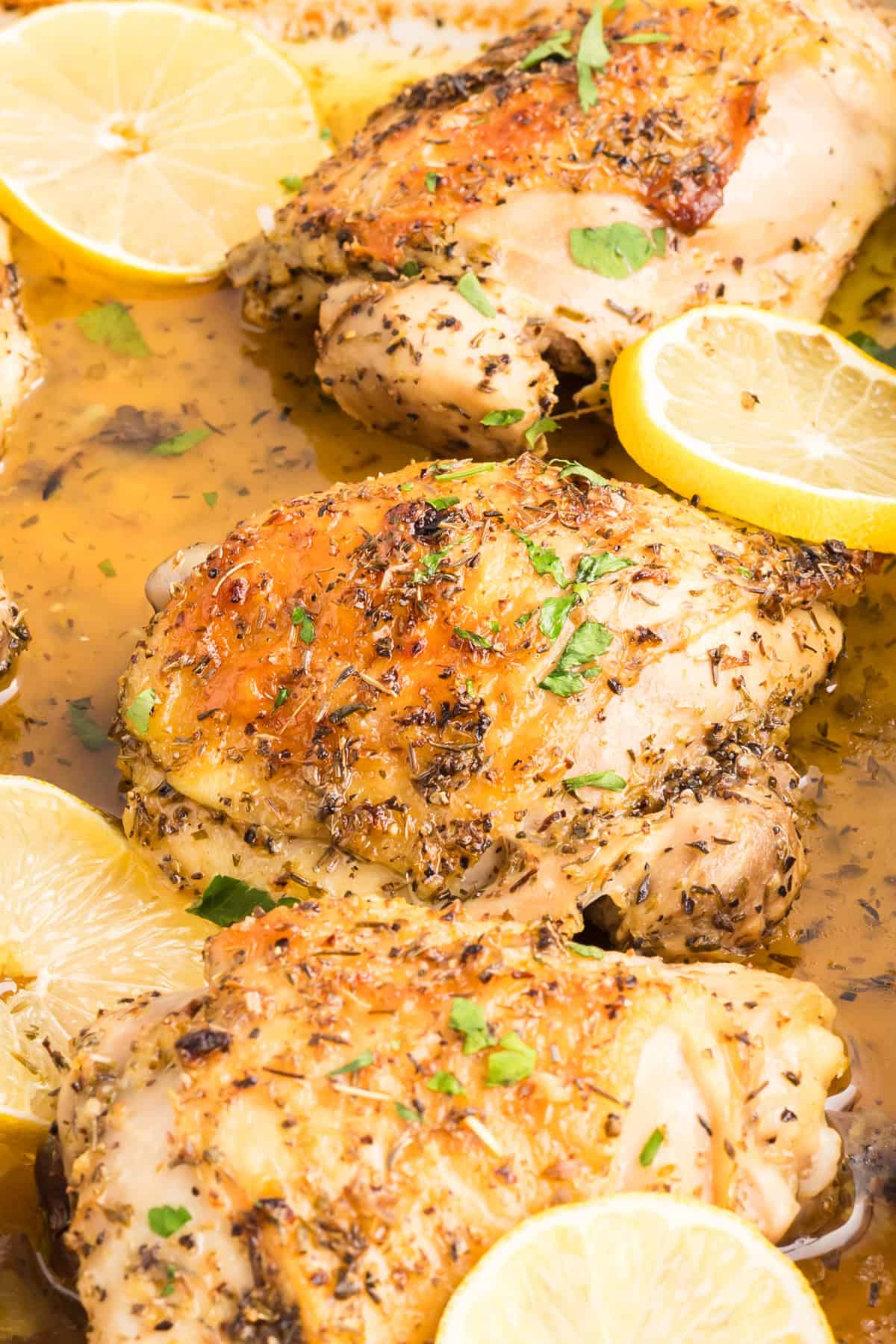 Close up of lemon chicken thighs