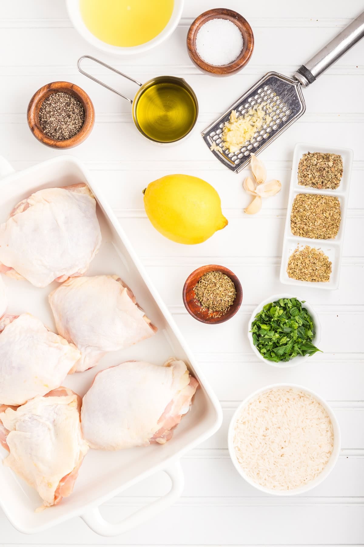 Overhead view of ingredients needed to make lemon chicken