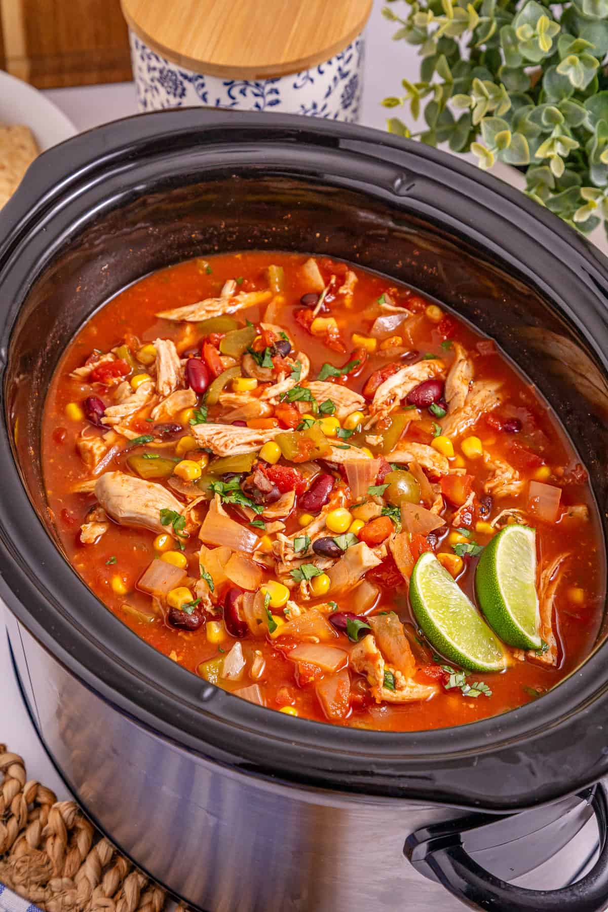 Slow cooker chicken chili in the crockpot