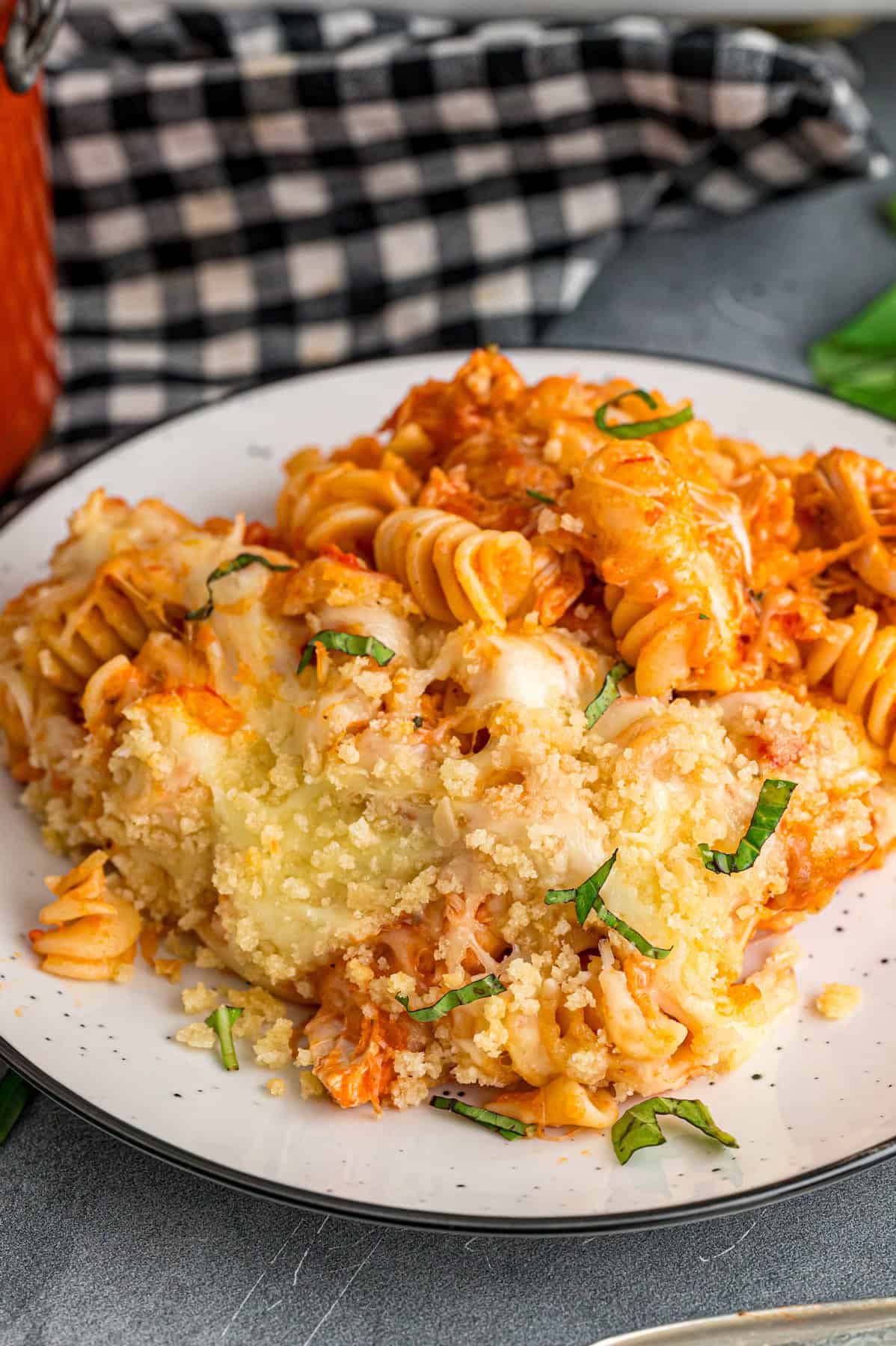 A plate of chicken parmesan casserole
