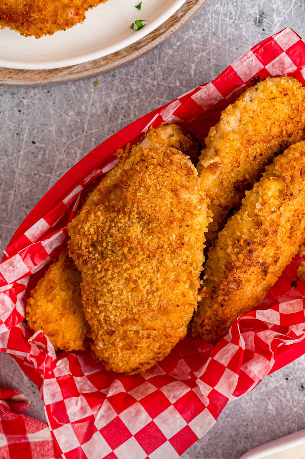 Oven fried chicken in a basket