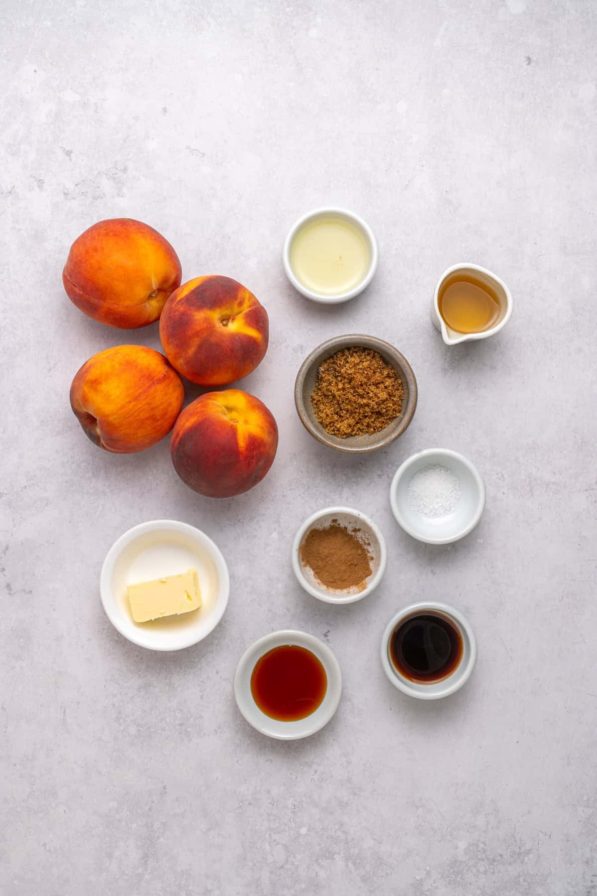 Overhead view of ingredients needed to make peaches