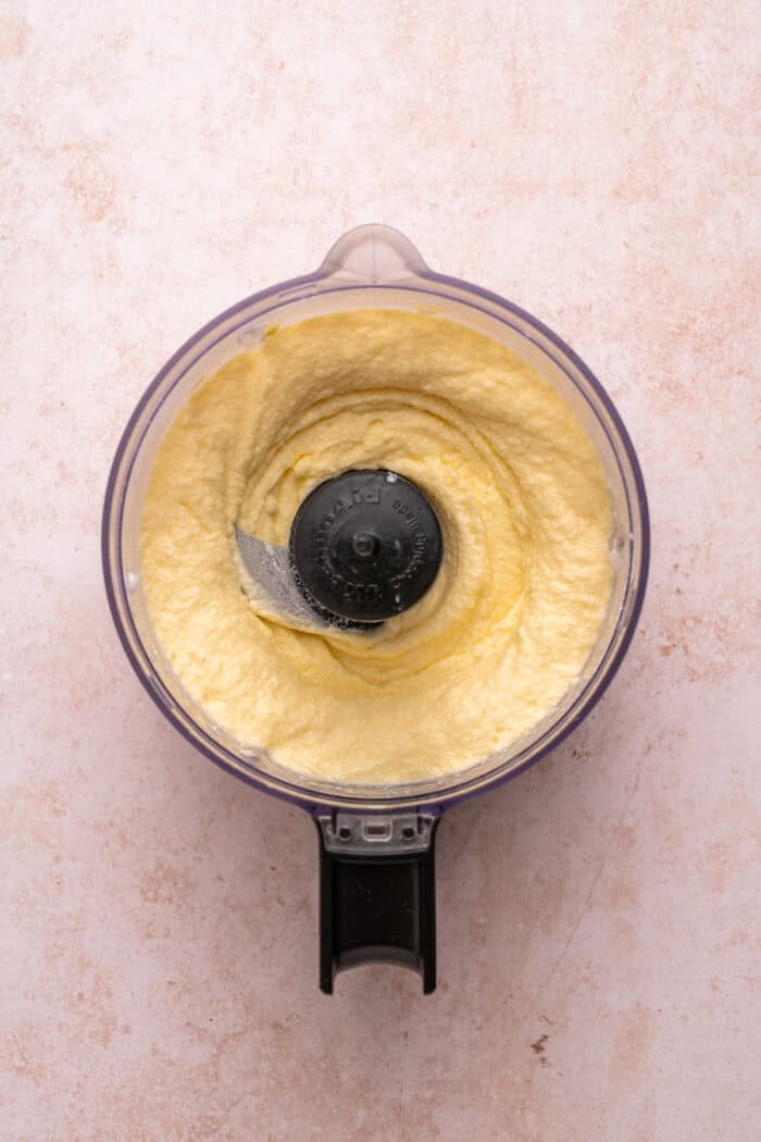 Blended cottage cheese in a food processor