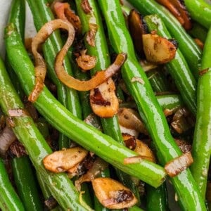 Close up of green beans almondine