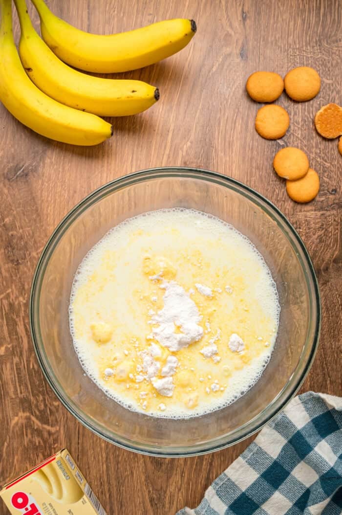 With light, airy layers of pudding, fresh banana slices, and Nilla wafers, this Magnolia Bakery Banana Pudding Recipe is an exact copycat. Instant pudding mix in a bowl with sweetened condensed milk