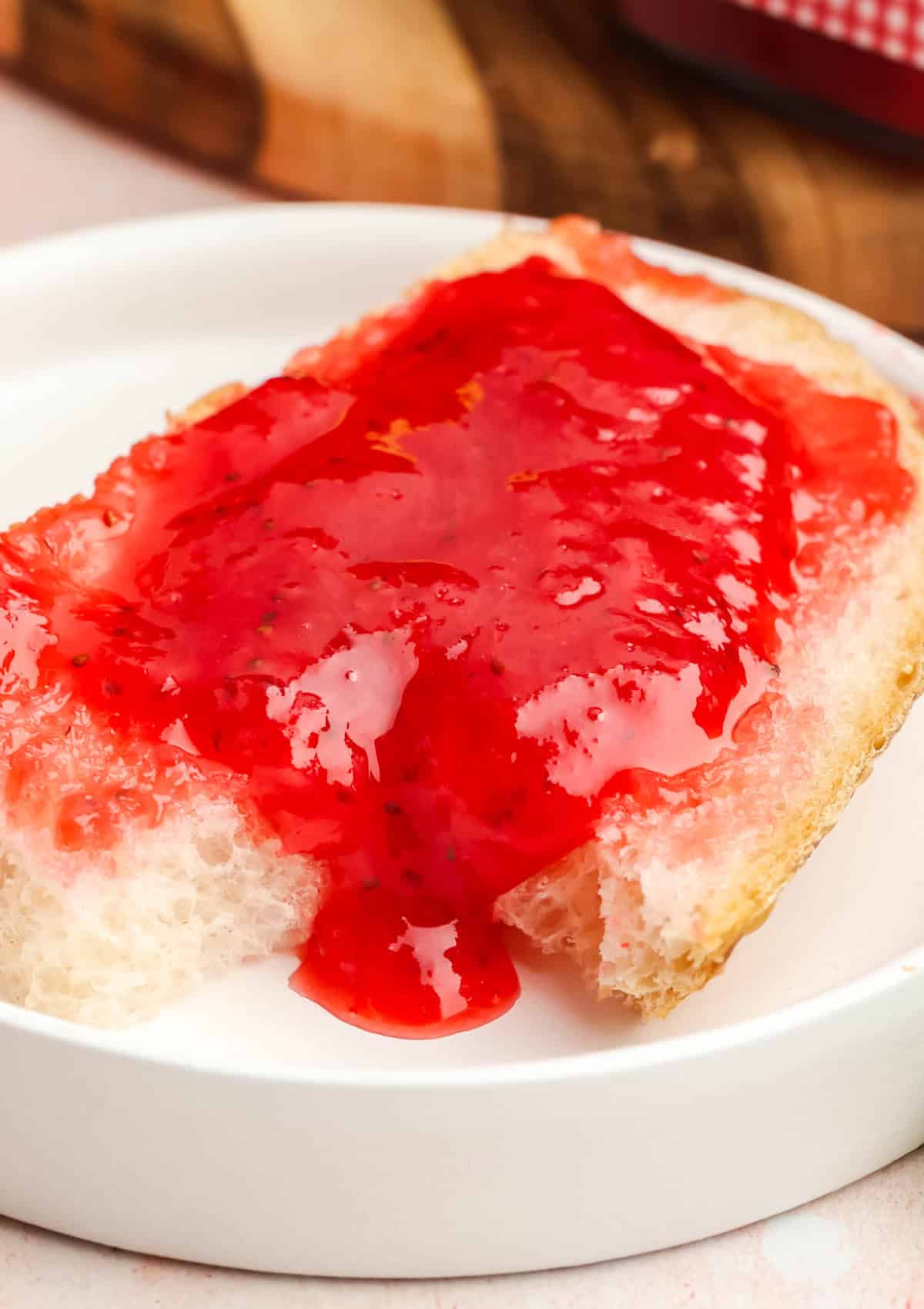 Strawberry Rhubarb Jam on top of a slice of toast