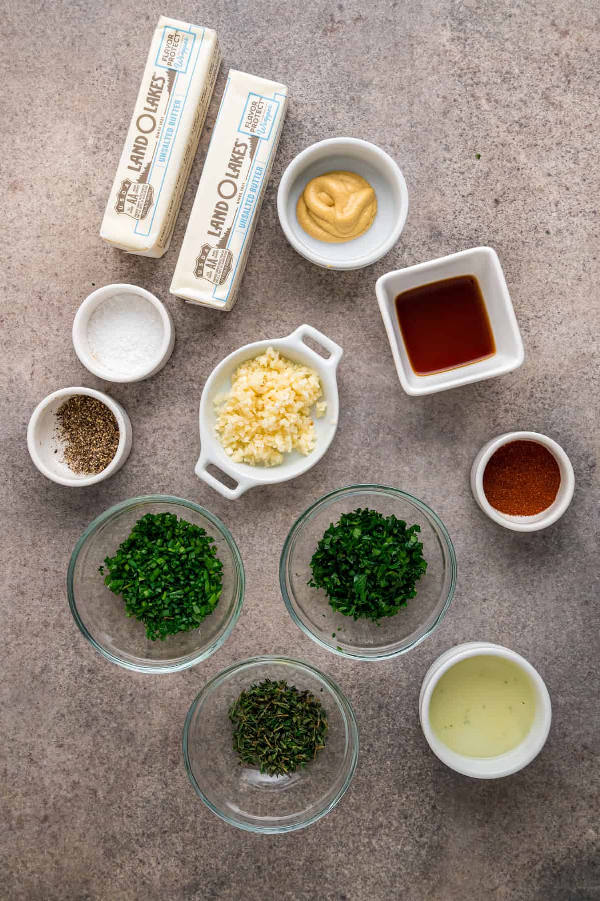 Overhead view of ingredients needed to make cowboy butter
