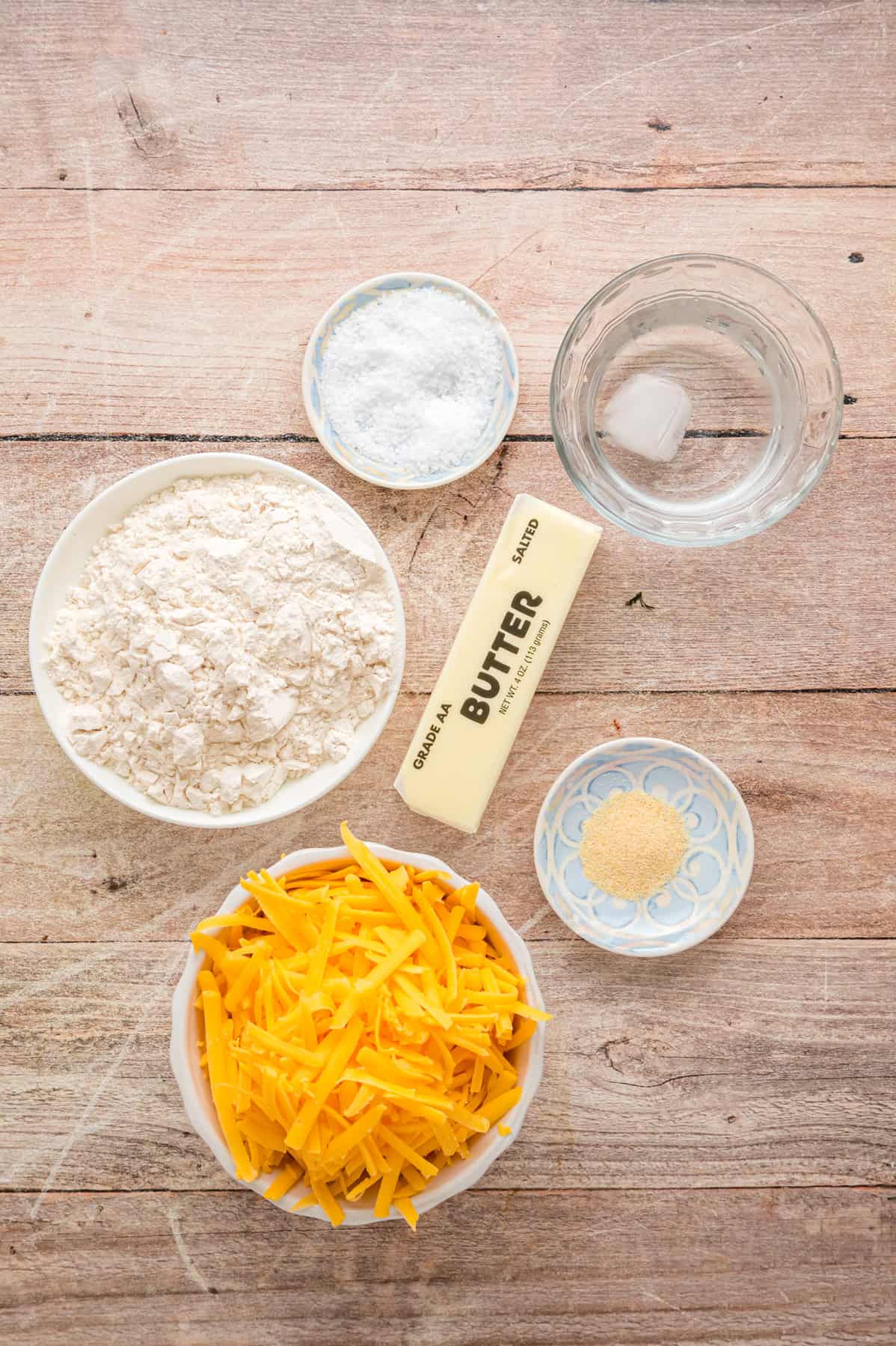 Overhead view of ingredients needed to make cheez its
