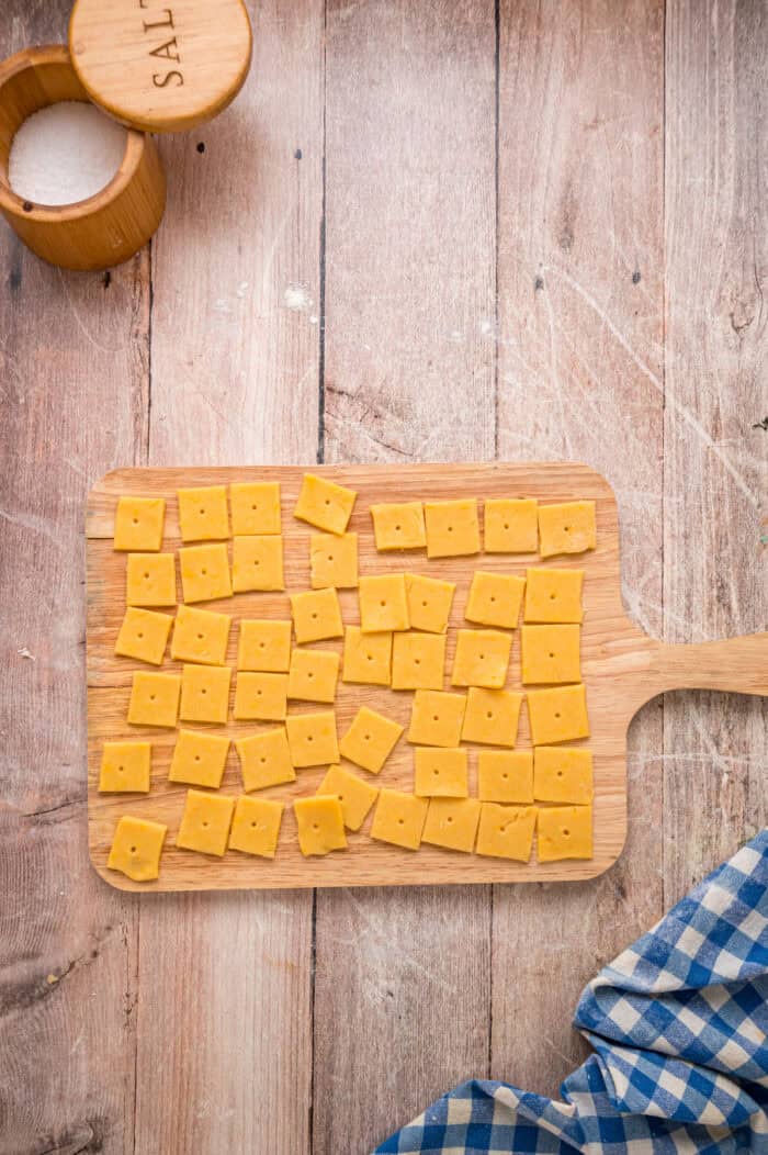 Cheez It dough cut into squares