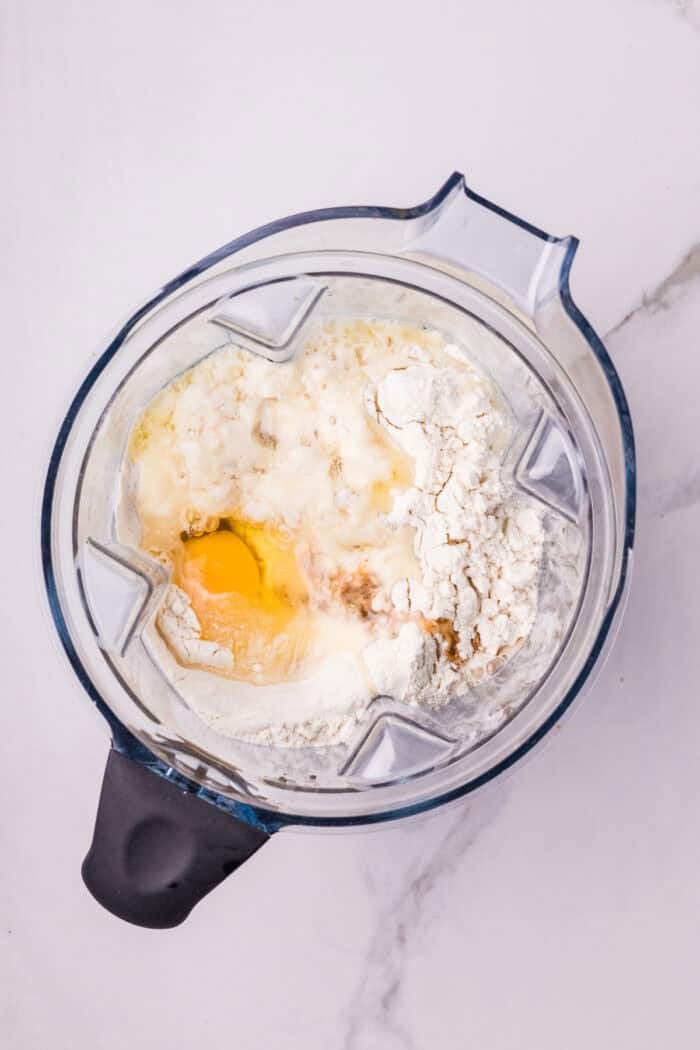 Crepe ingredients in a blender
