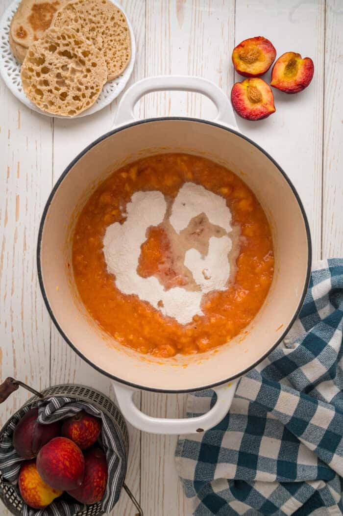 Pectin added to mashed peaches