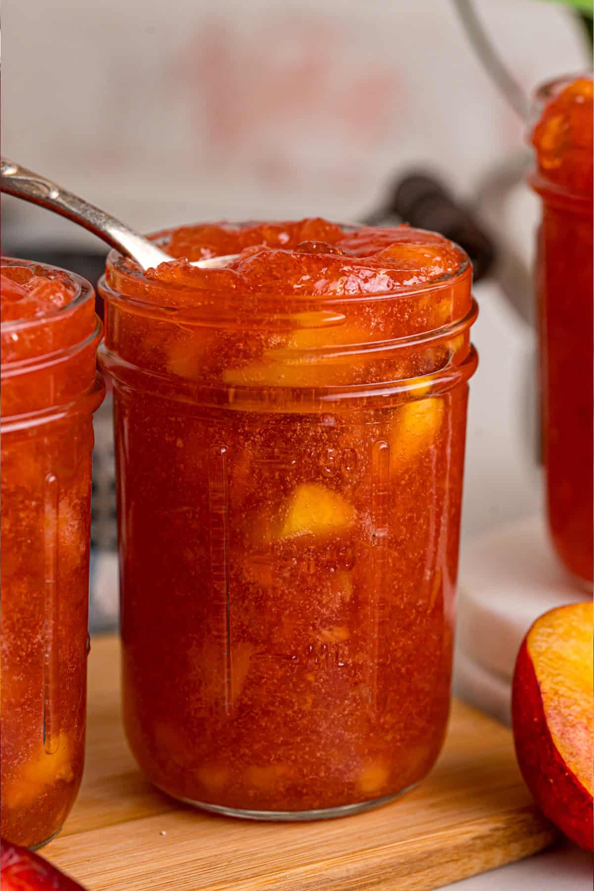 peach jam in a mason jar
