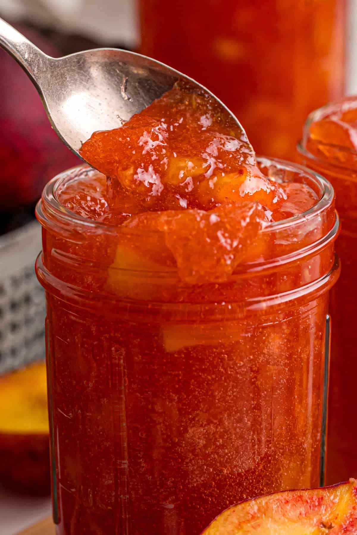 peach jam in a jar