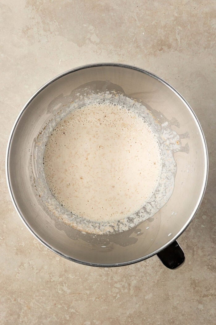 These Sourdough English Muffins are soft, chewy, and full of the classic nooks and crannies everyone loves. Yeast proofing in a bowl