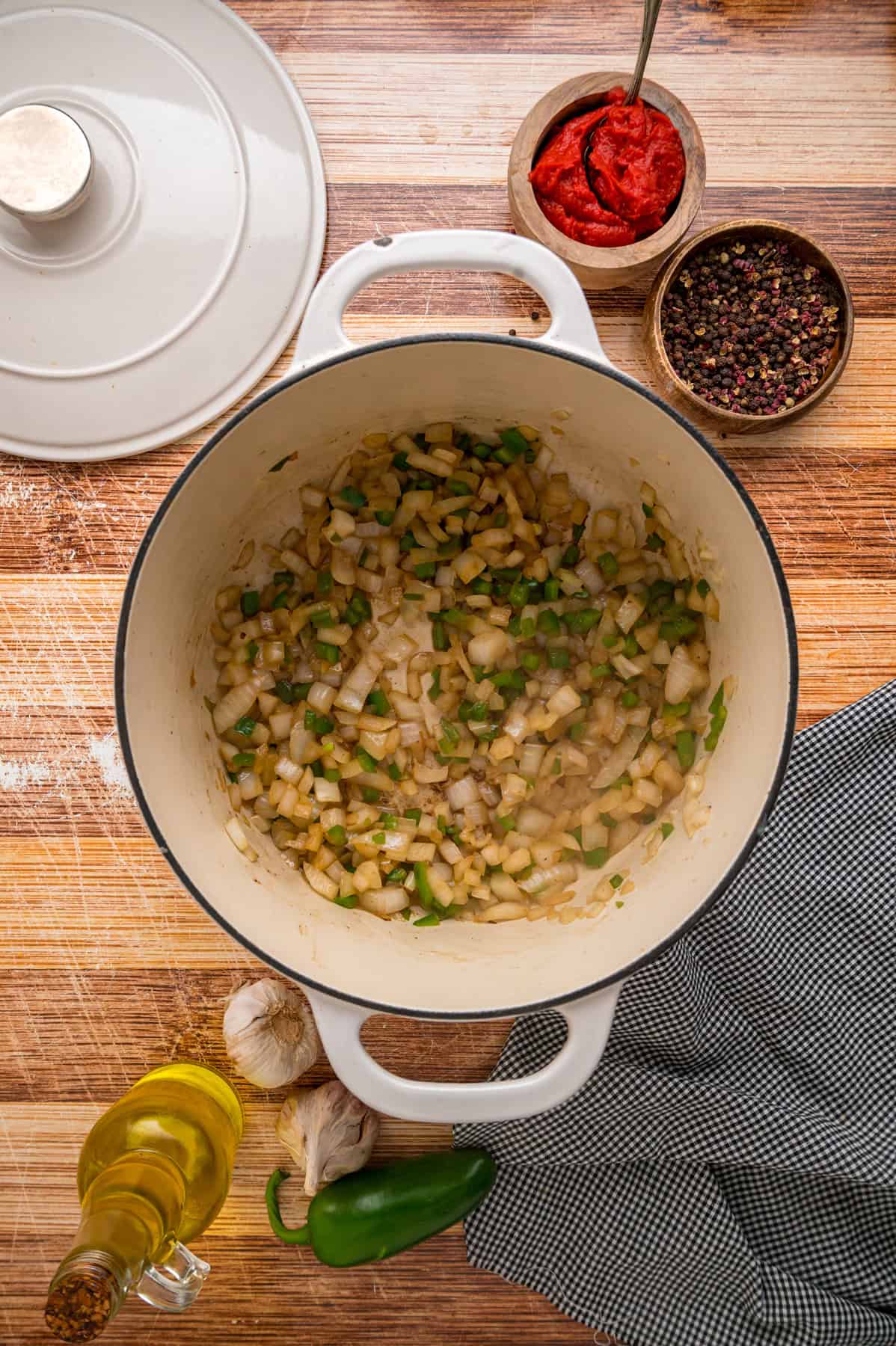 Onions and jalapenos in a pot