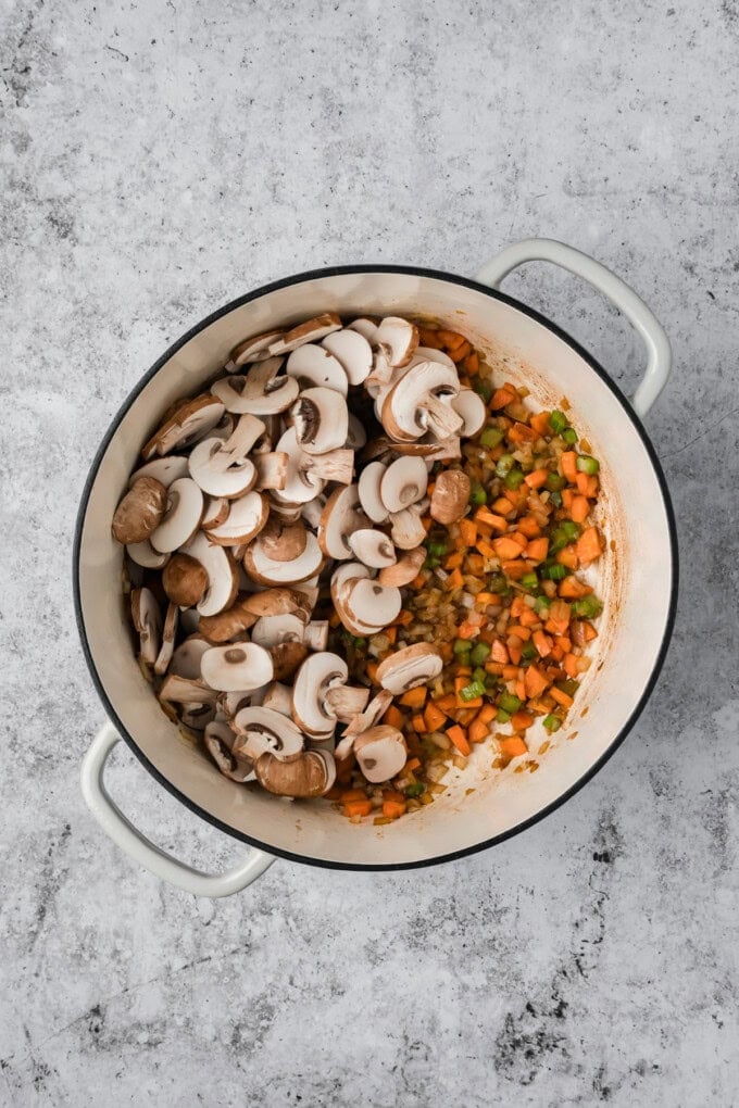 This hearty Beef Barley Mushroom Soup is nourishing, comforting, and perfect for chilly nights, with tender pieces of beef. Mushrooms added to the cooked veggies
