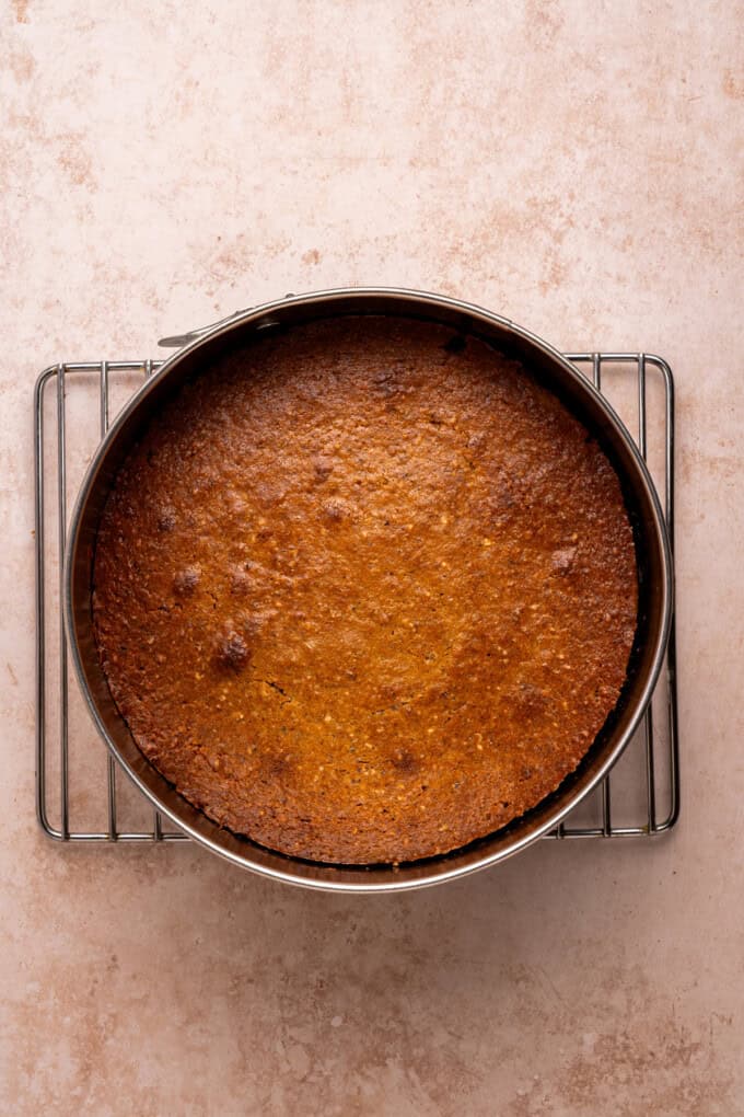 With a moist and tender cake topped with soft caramelized pears, this Pear Upside Down Cake is perfect for fall. Pear cake in a round pan